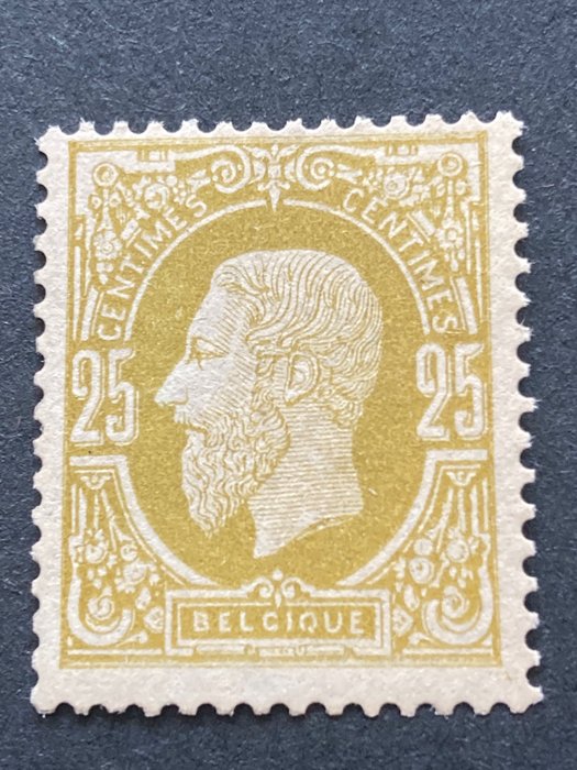 Belgique 1875 - Effigy of Leopold II: 25c bistre-olive - OBP/COB 32