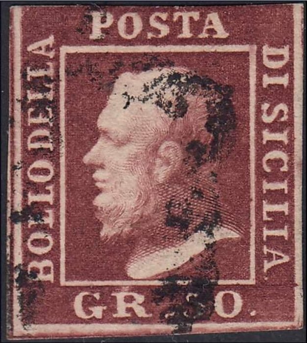 Italian Ancient States - Sicily 1859/1859 - 50 grana brown lacquer, cancelled - Sassone 14d