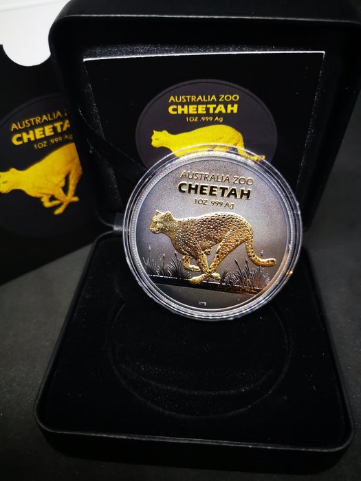 Australia. 1 Dollar 2021 Zoo Cheetah Black Ruthenium Gold Gilded Coin - 1 Oz