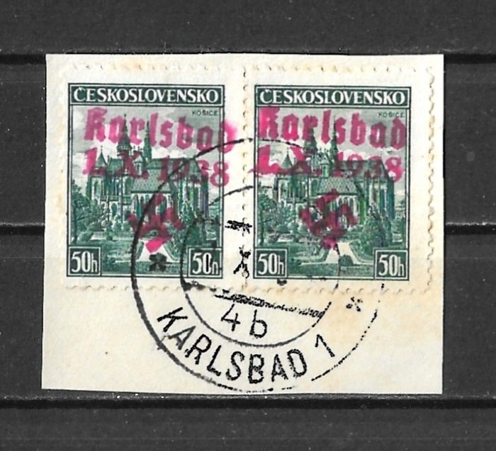 Sudetenland 1938 - Special issue “Kaschau” (Košice) Michel no. 63, first-day cancel as pair/fragment - Mi.Nr 63 EST