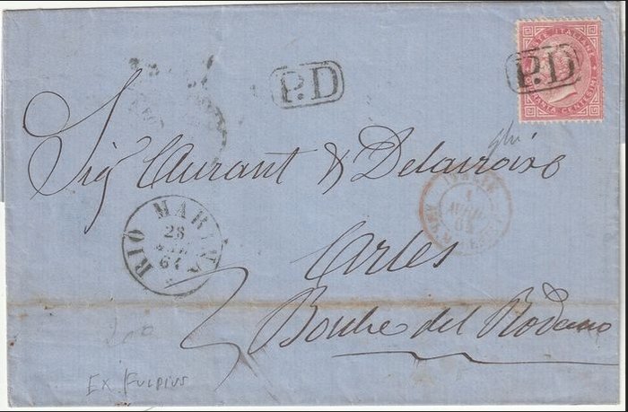 Italië 1864 - 40 c. DLR on letter from Rio Marina, PD grand-ducal cancellation pt. 10 to France - Sassone L20