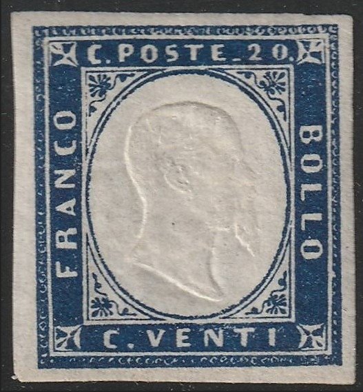 Italiaanse oude staten - Sardinië 1861 - IV Em, 20 c. azzurro oltremare vivo ben marginato - Sassone 15Dc