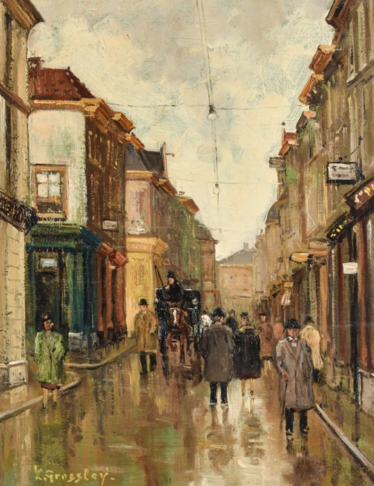 Leo Grijseels (1884-1966) - Stadsgezicht met passanten