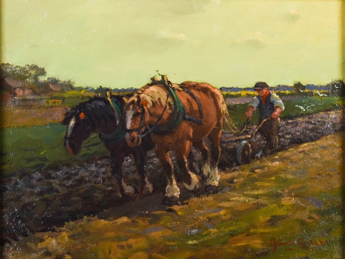 Arnout van Gilst (1898-1981) - Ploegende boer met paarden