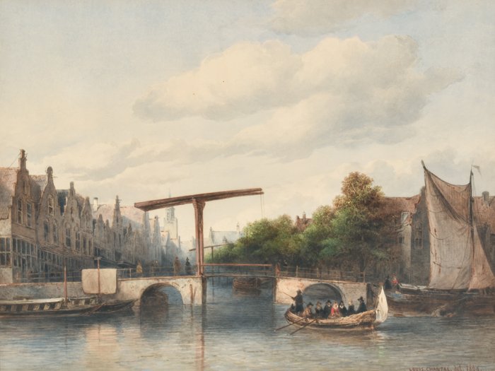 Louis Chantal (1822-1899) - Amsterdams stadsgezicht met gracht