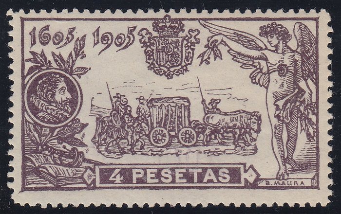 Spain 1905 - Don Quixote. 4 pesetas. - Edifil 265