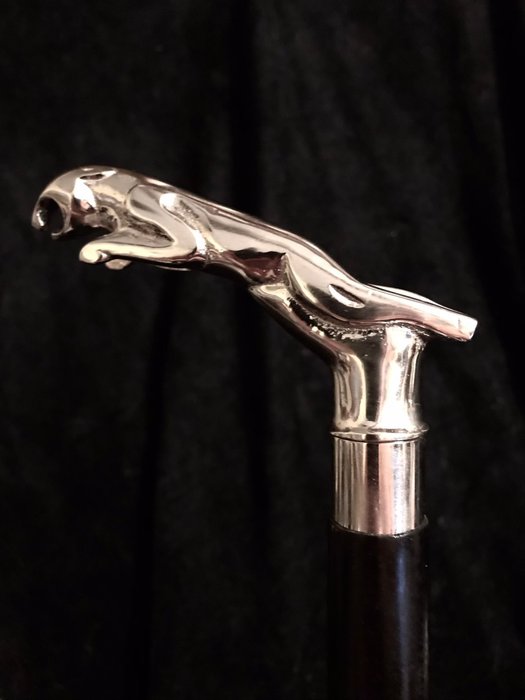 Walking stick - A very elegant and classy Jaguar car walking stick , handle with silvered  bronze Jaguar handle, - 1990