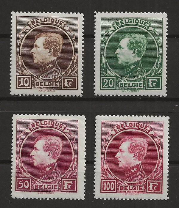 Belgique 1929 - Albert I type Montenez - 10F, 20F, 50F and 100F Parisian printing (perforation 14.5) - OBP/COB 289/292