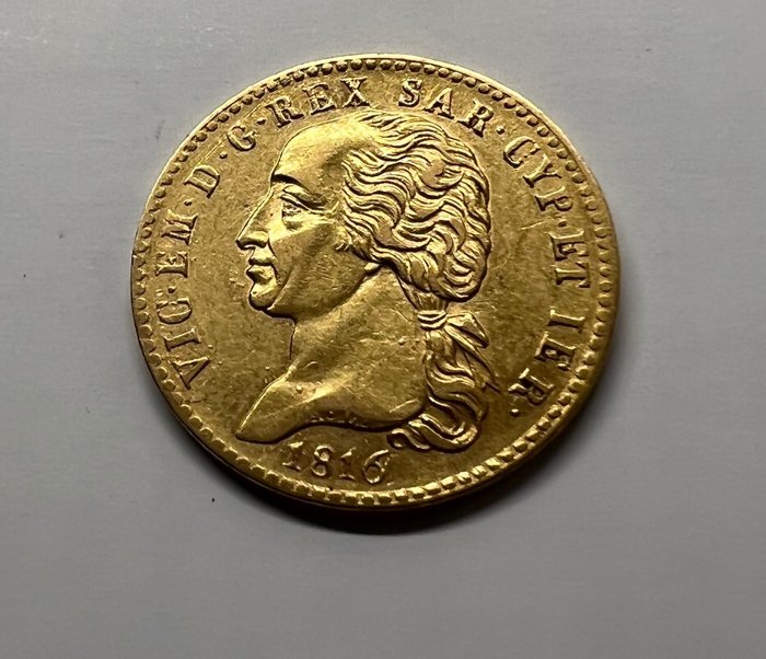 Italië, Koninkrijk Sardinië. Vittorio Emanuele I di Savoia (1802-1821). 20 Lire 1816