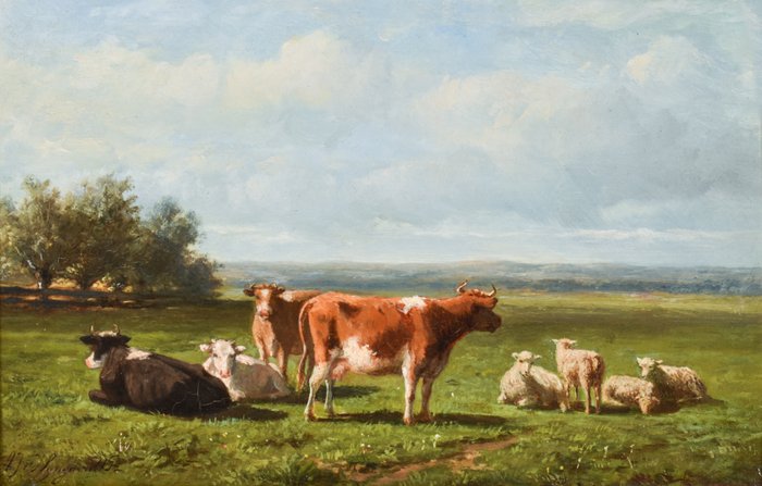 AJ van Wijngaerdt (1808-1887) - Weidelandschap met vee