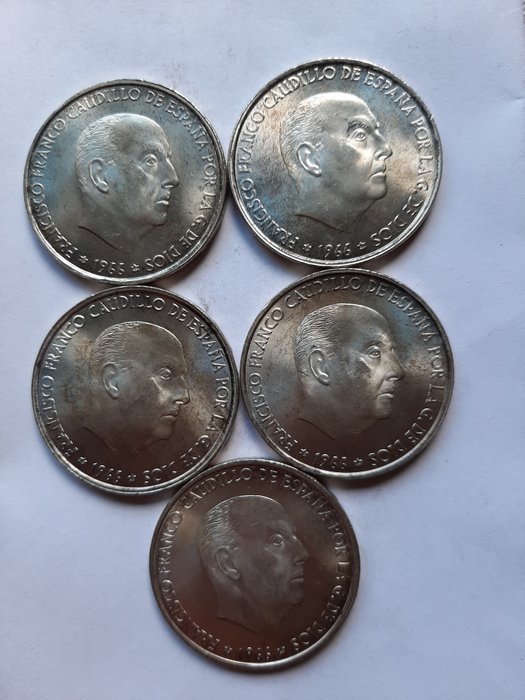 Spain. Francisco Franco. 100 Pesetas 1966 (5 monedas)