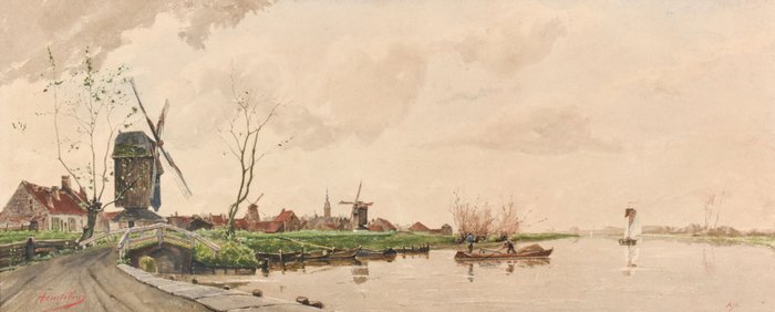 Henri Heurteloup (c. 1854-1878) - Dorpsgezicht aan het water