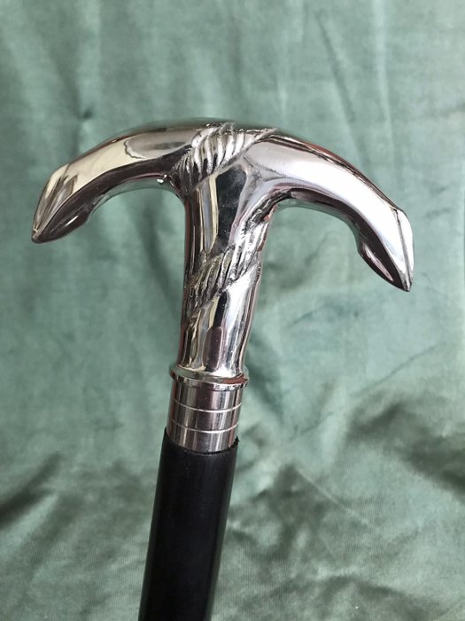 Image 2 of A boat - yacht captain, anchor walking stick - Silver-plated - Second half 20th century