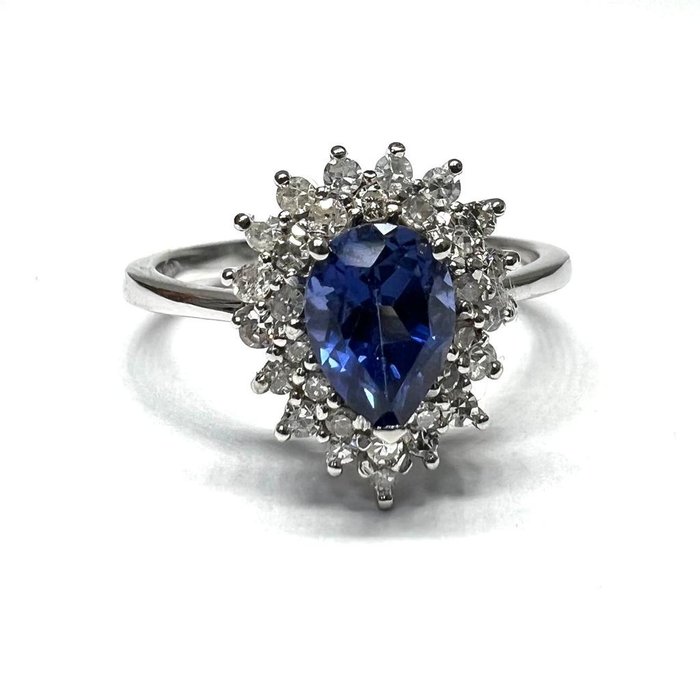 Preview of the first image of 18 kt. Yellow gold - Ring - 1.95 ct Sapphire - Diamonds.