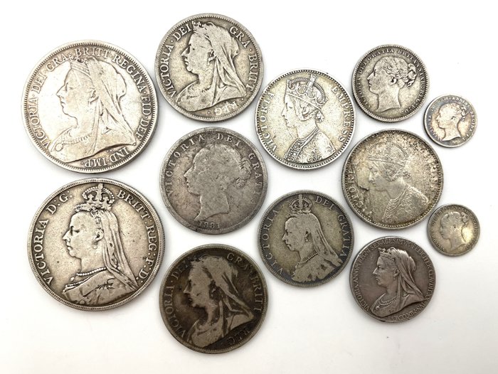 British India, United Kingdom. Lot various coins + medal 1838/1900 (12 coins)