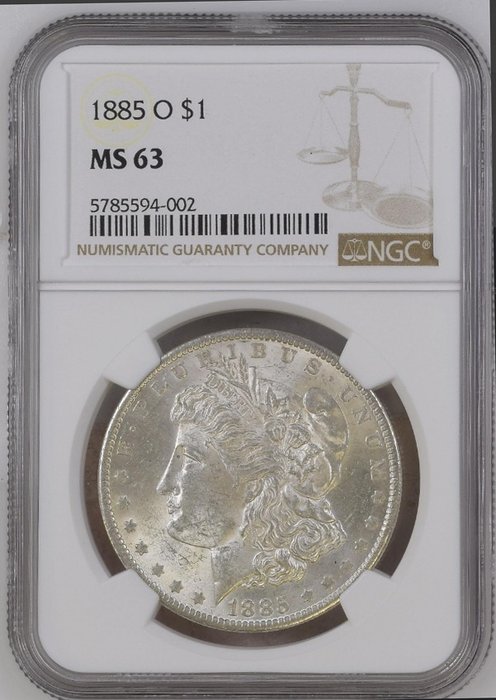 États-Unis. Morgan Dollar 1885 O (New Orleans) IN MS63 NGC Slab