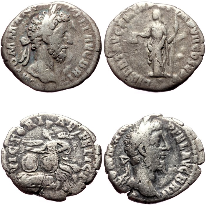 Roman Empire. Commodus (AD 177-192). Silver Two AR denarii,  Libertas (RIC 147) & Victoria Felix (RIC 58)