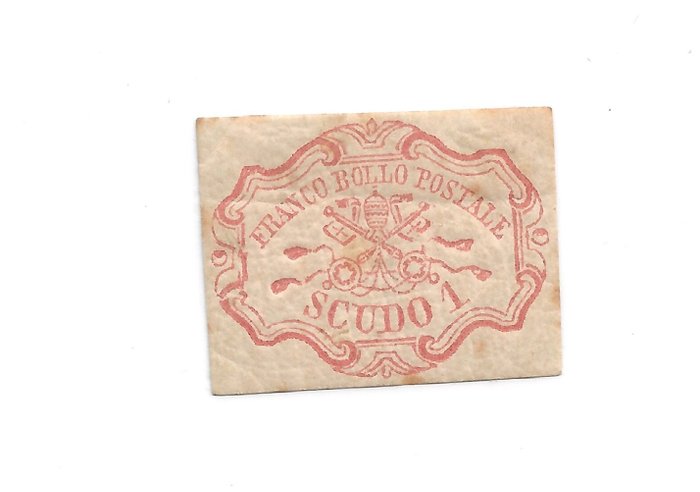 Anciens états italiens - États pontificaux 1852 - 1 scudo carmine pink, wide margins, Raybaudi certificate - Sassone n.11