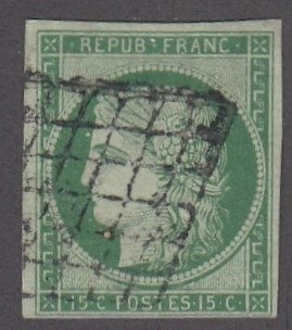 Frankrijk - Ceres imperforate - 15 cents green, Calves certificate - F/VF - Yvert n 2