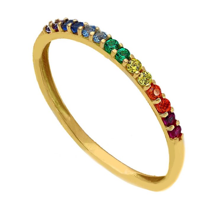 Preview of the first image of No Reserve Price - 18 kt. Yellow gold - Ring - 0.28 ct Sapphire - Amethysts, Citrines, Garnets, Gre.