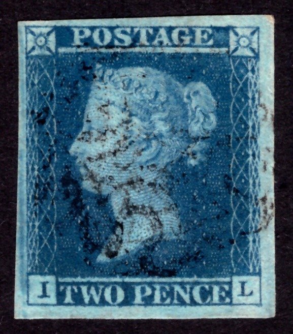 Großbritannien 1841 - 2d blue with Black Maltese Cross - Stanley Gibbons 14, pl.3