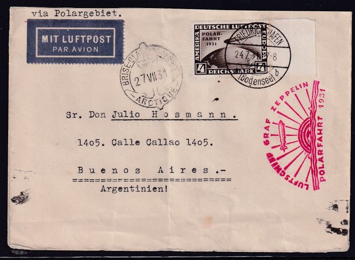 Duitse Rijk 1931 - Graf Zeppelin via Polarfahrt naar Argentinie.