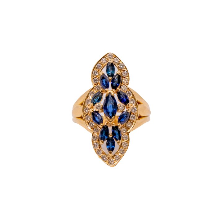 Preview of the first image of 18 kt. Yellow gold - Ring - 1.85 ct Sapphires - Diamonds.