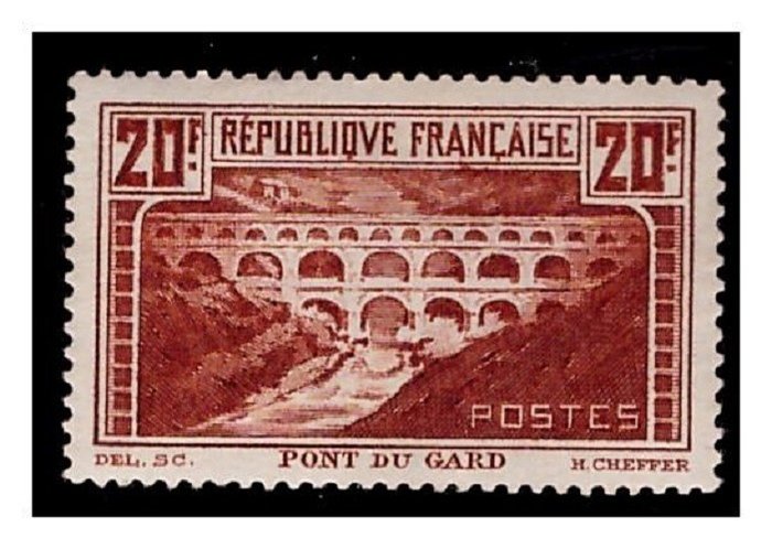 Frankreich 1930 - The “Pont du Gard” 20 francs copper, mint**, first choice. - Yvert N°262d II A chaudron foncé
