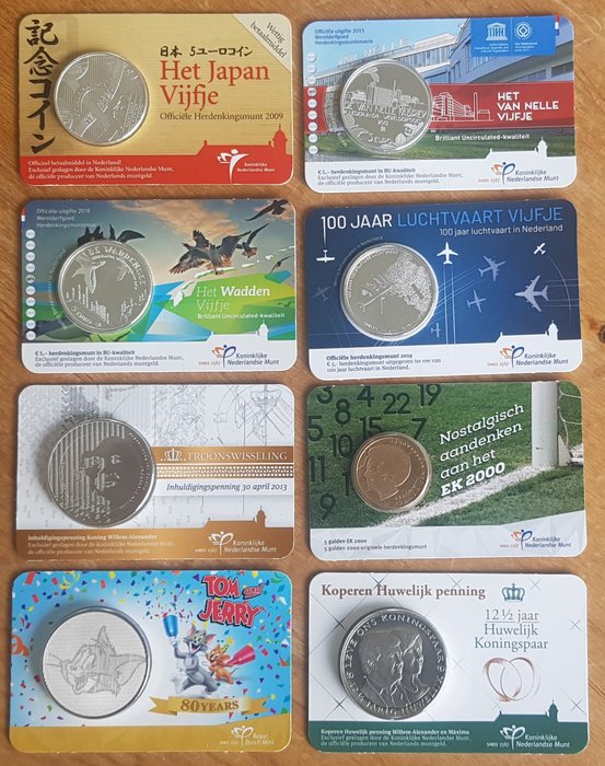 Netherlands. Lot diverse coincards 2009/2021 K.N.M. (8 verschillende)