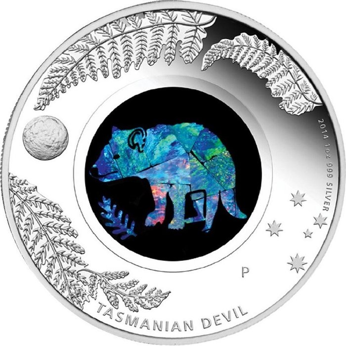 Australien. 1 Dollar 2014 Proof, Tasmanian Devil Opal Series,  1 Oz