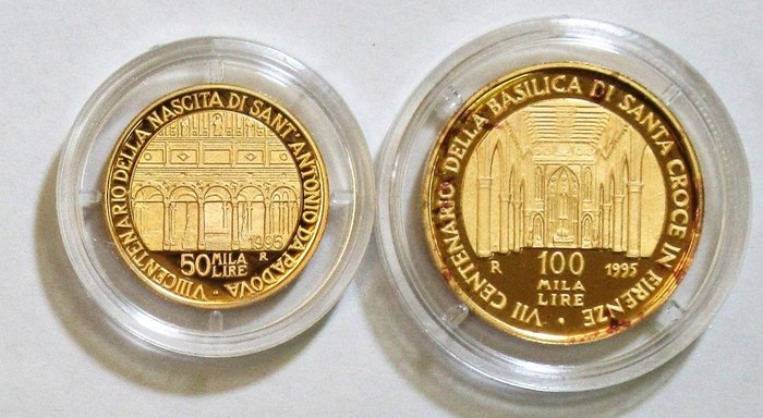 Italië, Italiaanse Republiek. Coppiola da 50000 e 100000 Lire 1995 "Basilica di Sant'Antonio + Basilica di Santa Croce"