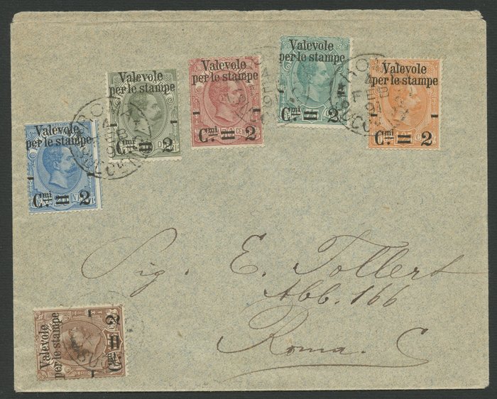 Koninkrijk Italië 1890 - Parcel stamps overprinted 2 cents, complete set on cover from Rome to city of 4.2.91 - Sassone S. 6