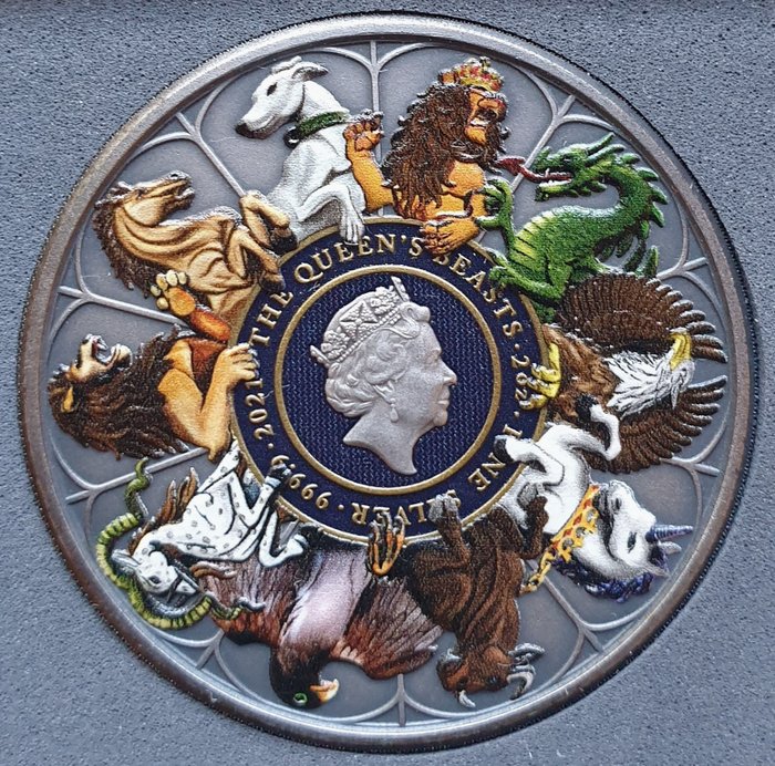 United Kingdom. 5 Pounds 2021 The Queen’s Beasts Completer antique finish colour - 2 oz