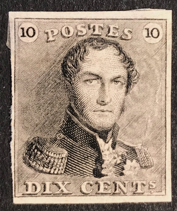 Belgien 1849 - Leopold I Epaulettes 10c - Proof grey-black on thick paper - Stes 0033