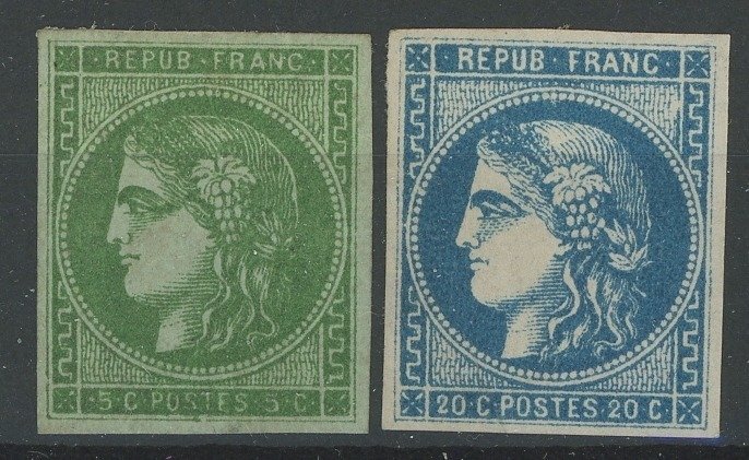 Frankrijk 1870 - Value: over 2400 - 5 and 20 centimes, Ceres Bordeaux, mint. - YT n°42B et 45B