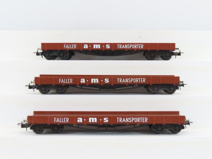Faller H0 - 4541 - Transport de fret - 3x Wagons plats spéciaux à 4 essieux pour le transport de voitures avec système AMS