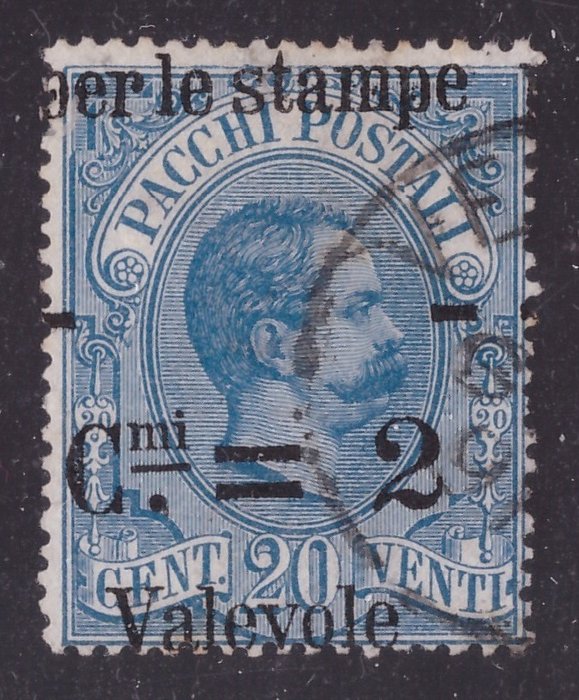 Italy Kingdom 1890 - 2 on 20 c. light blue “Valevole per le stampe” with overprint shifted to the top - Sassone N. 51 varietà
