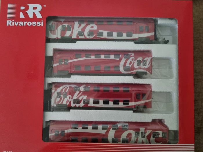 Rivarossi H0 - HR4160 - Coffret de transport de passagers - Voiture à deux niveaux 4 pièces avec publicité "Coca-Cola" - Pas de réserve - DR (DDR)