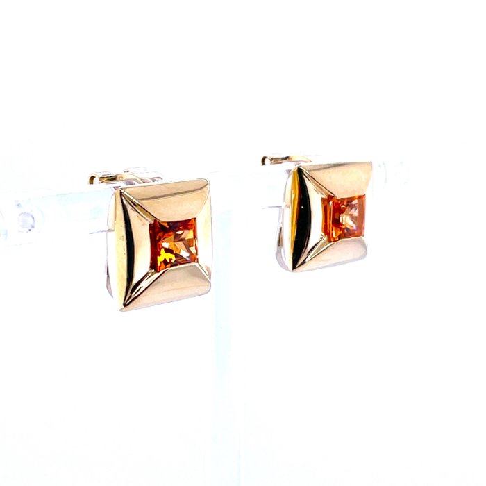 Image 3 of 18 kt. Gold, Yellow gold - Earring, Earrings - 1.40 ct Garnet - Garnets