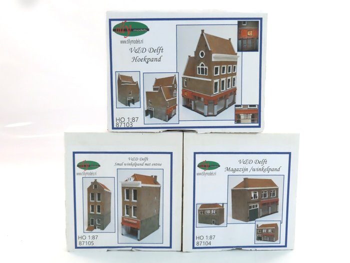 Tilly Models H0 - 87103/87104/87105 - Scenery - 3 V&D Delft retail properties with warehouse