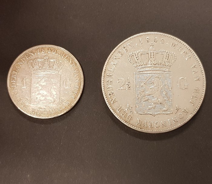 Niederlande. Willem I (1813-1840). 2 1/2 Gulden + 1 Gulden 1840