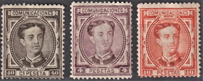 Espagne 1876 - Alfonso XII - 40c, 4p and 10p - Edifil 178 y 181/182