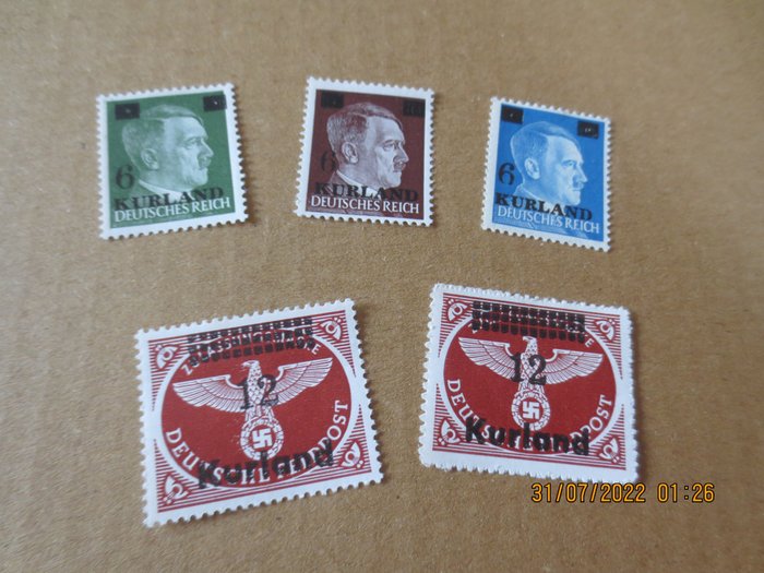 Empire allemand - Ostland 1945 - Courland set, MNH – the main value in the best variant y (horizontal gum ribbing) - 1-4 A+B