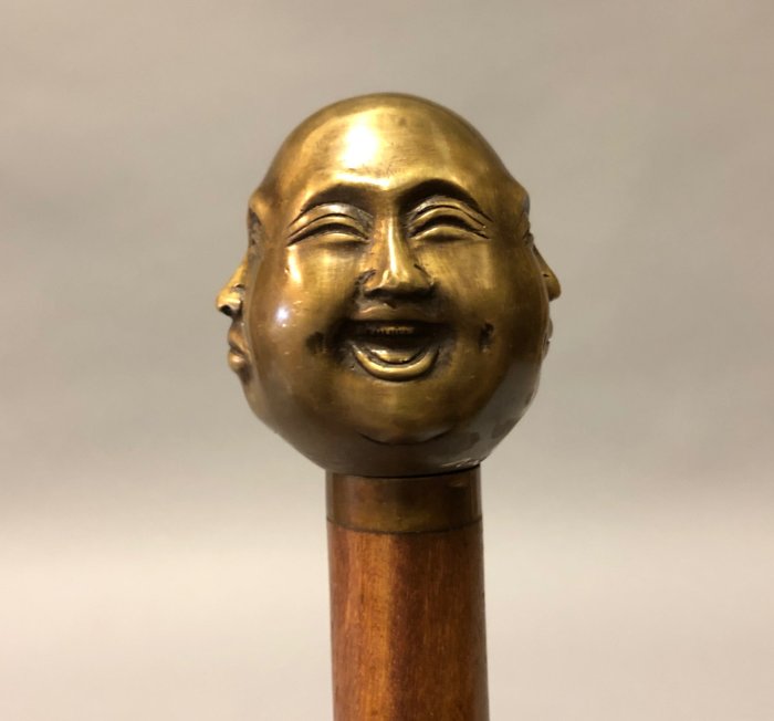 Walking stick with four faces Buddha - Wood