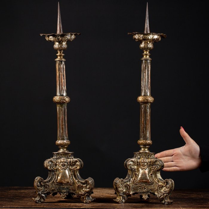 Image 2 of Pair of Napoleon Style Candlesticks - Copper - Late 18th century