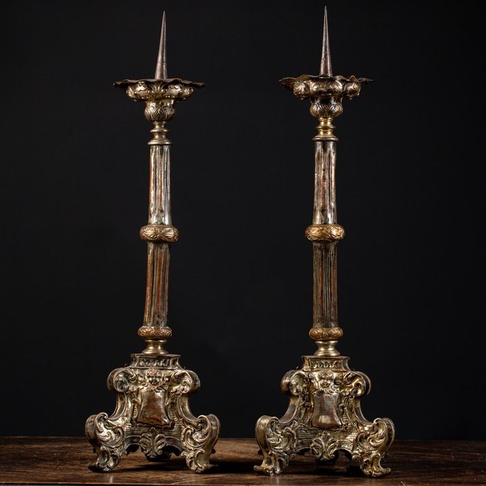 Preview of the first image of Pair of Napoleon Style Candlesticks - Copper - Late 18th century.
