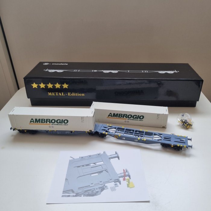 B-Models H0 - 59.302 - Freight carriage - Container wagon type Sggmrss 90 with "Ambrogio" containers - I-AMBR