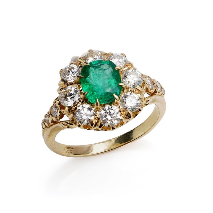 Gebraucht, Antique Cluster - 18 kt Gelbgold - Ring - 0.85 ct Smaragd - Diamanten Schmuck Antiker gebraucht kaufen  