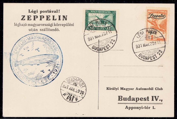 Ungarn 1931 - AIrship Graf Zeppelin Hungary flight with Zeppelin stamp