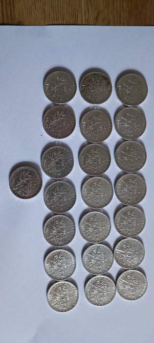 France, Italie. Lot 30x - Silbermünzen - Verschiedene Daten 1805/1994